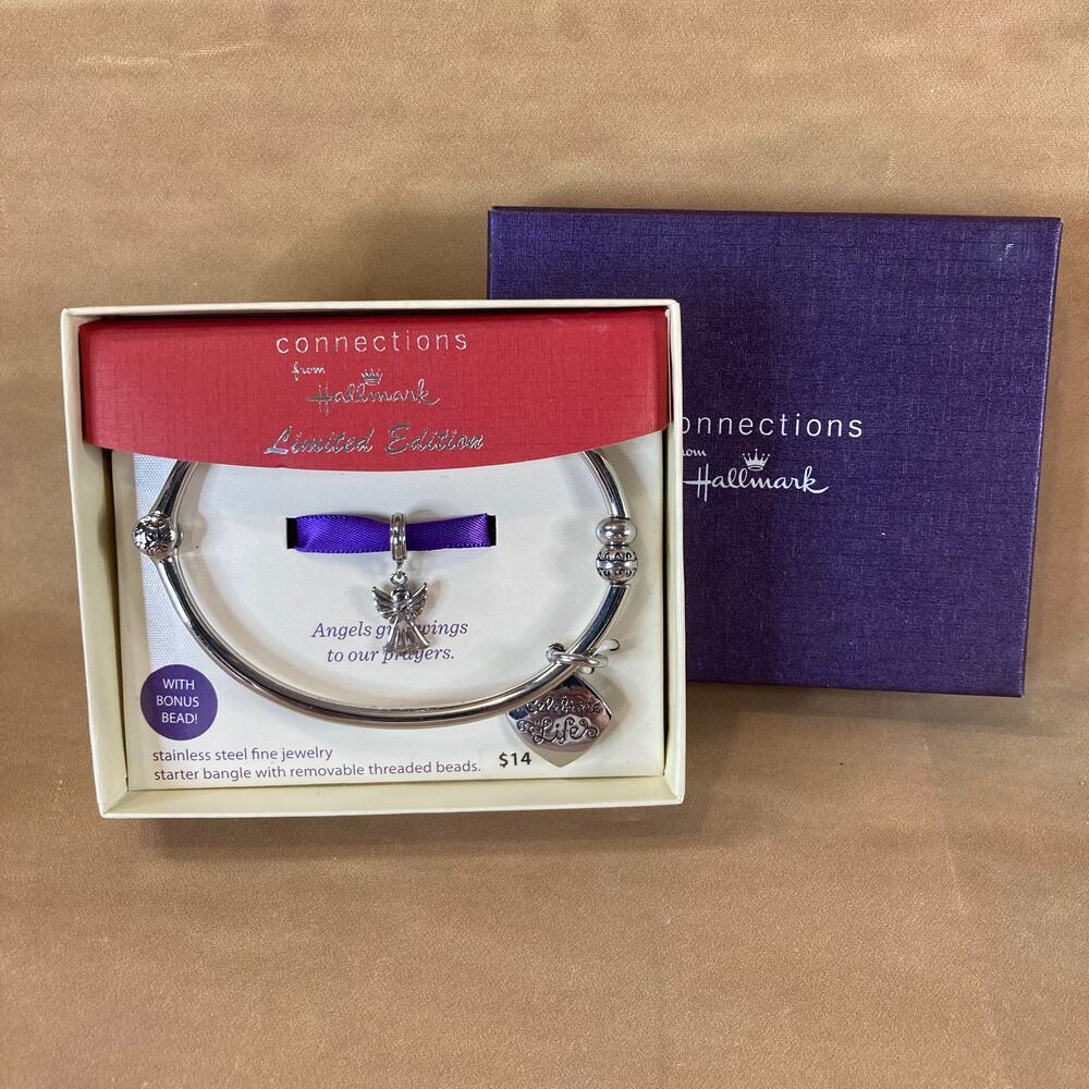 Hallmark Connections Stainless Steel Bracelet w/Celebrate Life & Angel Charms